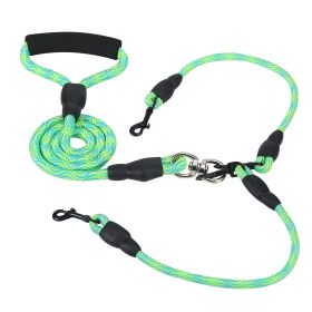 Double Dogs Leash No-Tangle Dogs Lead Reflective Dogs Walking Leash w/ Swivel Coupler Padded Handle (Option:: Green)