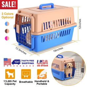 Travel Dog Kennel Carrier Handheld Pet Crate Cage Cat Rabbit Carrier Box w/ 11lbs Max Load Safety Squeeze Latch (Option:: Grey)