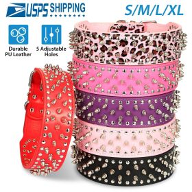 Dog Leather Collar Spiked Studded Pet Dog Collar Adjustable Neck Pitbull Mastiff Collar (Option:: PPL_M)