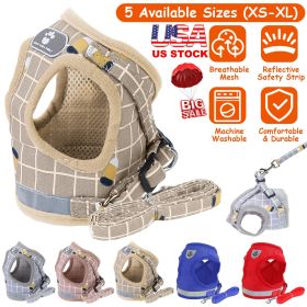 Pet Mesh Harness Dog Leash Set Reflective Chest Strap Adjustable Puppy Vest For Puppies Breeds Dogs Walking Outdoor (Option:: KhakiCheckered_XL)