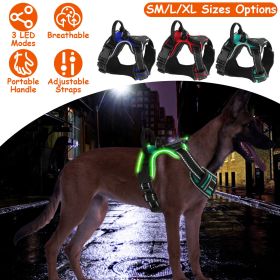 Light Up Dog Harness Rechargeable LED Dog Harness No Pull Lighted Dog Vest with Handle for Small/Medium/Large Dogs (Option:: Green_L)