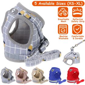 Pet Mesh Harness Dog Leash Set Reflective Chest Strap Adjustable Puppy Vest For Puppies Breeds Dogs Walking Outdoor (Option:: GreyCheckered_XL)
