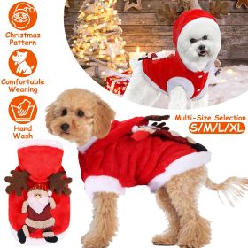 Pet Christmas Clothes Santa Claus Reindeer Antlers Costume Winter Outfit New Year Coat For SMALL/MEDIUM Dogs Cats Available in S/M/L/XL (Option:: Red_L)