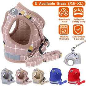Pet Mesh Harness Dog Leash Set Reflective Chest Strap Adjustable Puppy Vest For Puppies Breeds Dogs Walking Outdoor (Option:: KhakiCheckered_M)