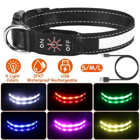 Light Up Dog Collar LED Dog Collar Safety Night Glowing Dog Collar with 9 Light Colors IPX7 Waterproof USB Rechargeable S/M/L (Option:: S)