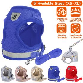 Pet Mesh Harness Dog Leash Set Reflective Chest Strap Adjustable Puppy Vest For Puppies Breeds Dogs Walking Outdoor (Option:: Blue_S)