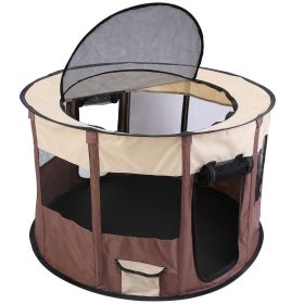 Foldable Playpen for Dog with Carry Bag Portable Travel Waterproof Indoor Outdoor Pet Cage Tent Detachable Upper Cover For Dog Cat Rabbit (Option:: Coffee_L)