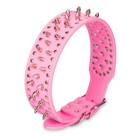 Dog Leather Collar Spiked Studded Pet Dog Collar Adjustable Neck Pitbull Mastiff Collar (Option:: Pink_S)