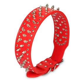 Dog Leather Collar Spiked Studded Pet Dog Collar Adjustable Neck Pitbull Mastiff Collar (Option:: Red_S)