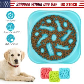 Dog Cat Slow Feeder Bowl Pet No Gulp Feeder Bowl Anti-Bloat Feeding Plate (Option:: Blue)