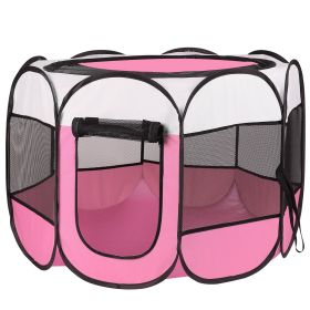 Portable Foldable Pet Tent Exercise Pen Kennel Removable Zipper Top and Bottom Water Resistant Indoor Outdoor Use For Dogs Cats Other Pets (Option:: L_Pink)