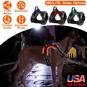 Light Up Dog Harness Rechargeable LED Dog Harness No Pull Lighted Dog Vest with Handle for Small/Medium/Large Dogs (Option:: Red_M)