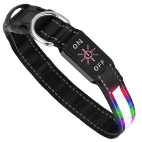 Light Up Dog Collar LED Dog Collar Safety Night Glowing Dog Collar with 9 Light Colors IPX7 Waterproof USB Rechargeable S/M/L (Option:: M)