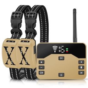 2 In 1 Wireless Electric Dog Fence Waterproof Pet Shock Boundary Containment System Electric Training Collar with 2 Receiver Collars for Small Medium (Option:: Gold_2Collar)