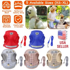 Pet Mesh Harness Dog Leash Set Reflective Chest Strap Adjustable Puppy Vest For Puppies Breeds Dogs Walking Outdoor (Option:: KhakiCheckered_L)