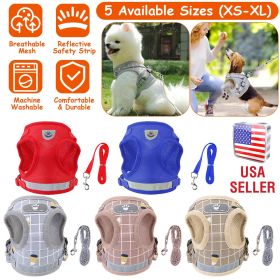 Pet Mesh Harness Dog Leash Set Reflective Chest Strap Adjustable Puppy Vest For Puppies Breeds Dogs Walking Outdoor (Option:: GreyCheckered_S)