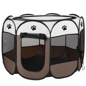 Portable Foldable Pet Tent Exercise Pen Kennel Removable Zipper Top and Bottom Water Resistant Indoor Outdoor Use For Dogs Cats Other Pets (Option:: L_Coffee)