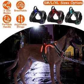 Light Up Dog Harness Rechargeable LED Dog Harness No Pull Lighted Dog Vest with Handle for Small/Medium/Large Dogs (Option:: Red_L)