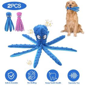 2Pcs Squeaky Dog Toys No Stuffing Crinkle Plush Octopus Dog Teething Toy Interactive Dog Toy Dog Training Toy For Puppy Small Medium Large Dog (Option:: Blue_Pink)