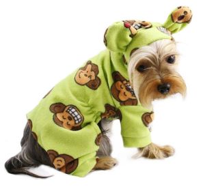 Adorable Silly Monkey Fleece Dog Pajamas/Bodysuit with Hood (yellow: Lime, Extra Large:: XS)