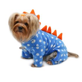 Polka Dots DINO Fleece Hooded Bodysuit/Pajamas (yellow: Blue, Extra Large:: S)
