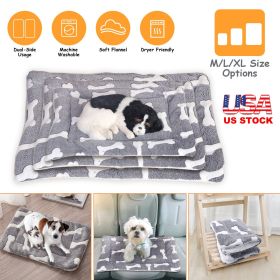 Dog Bed Mat Comfortable Flannel Dog Crate Pad Reversible Cushion Carpet Machine Washable Pet Bed Liner with Bone Patterns Dual-Side Usage for M/L/XL D (Option:: Grey_M)
