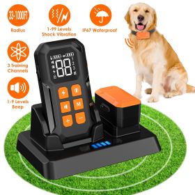 2 In 1 Wireless Electric Dog Fence With Training Collar IP67 Waterproof Pet Beep Vibration Shock Boundary Containment System for Small Medium Large Do (Option:: 2Collar)