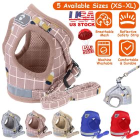 Pet Mesh Harness Dog Leash Set Reflective Chest Strap Adjustable Puppy Vest For Puppies Breeds Dogs Walking Outdoor (Option:: PinkCheckered_XS)