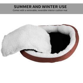 Pet Dog Bed Soft Warm Fleece Puppy Cat Bed Dog Cozy Nest Sofa Bed Cushion For S/M Dog (Option:: Brown)