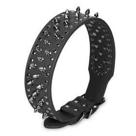 Dog Leather Collar Spiked Studded Pet Dog Collar Adjustable Neck Pitbull Mastiff Collar (Option:: BLK_L)