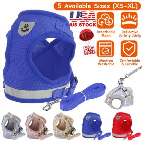 Pet Mesh Harness Dog Leash Set Reflective Chest Strap Adjustable Puppy Vest For Puppies Breeds Dogs Walking Outdoor (Option:: Blue_L)