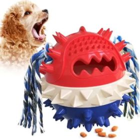 Pet Chew Toy Interactive Treat Toy Squeaky Bounce Toy with Rope for Aggressive Dog Chewers (yellow: Blue)