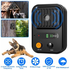 Ultrasonic Anti-Barking Device Rechargeable Auto Dog Bark Control Deterrent Box Training Device IPX4 Waterproof with 3 Frequency Max 32.8Feet Sensing (Option:: Black)