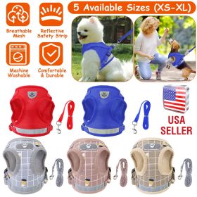 Pet Mesh Harness Dog Leash Set Reflective Chest Strap Adjustable Puppy Vest For Puppies Breeds Dogs Walking Outdoor (Option:: Blue_XS)