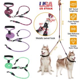 Double Dogs Leash No-Tangle Dogs Lead Reflective Dogs Walking Leash w/ Swivel Coupler Padded Handle (Option:: RoseRed)