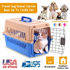 Travel Dog Kennel Carrier Handheld Pet Crate Cage Cat Rabbit Carrier Box w/ 11lbs Max Load Safety Squeeze Latch (Option:: Blue)
