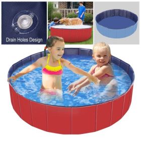 Foldable Pet Swimming Pool PVC Kiddie Baby Dog Swim Pool Bathing Tub Playmat Kids Pools (yellow: Blue)