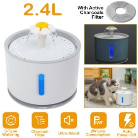 2.4L Automatic Dog Water Fountain Electric LED Pet Flower Water Dispenser Ultra Silent Health Waterer Auto Off Level Window (Option:: GRY_UK)