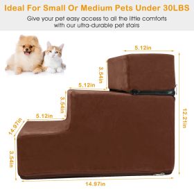 Dog Stairs Pet Step For Bed Couch Sofa Car 3 Steps Soft Foam Detachable Dogs Cats Climb Ladder (Option:: Grey)