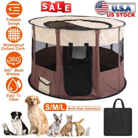 Foldable Playpen for Dog with Carry Bag Portable Travel Waterproof Indoor Outdoor Pet Cage Tent Detachable Upper Cover For Dog Cat Rabbit (Option:: Coffee_S)