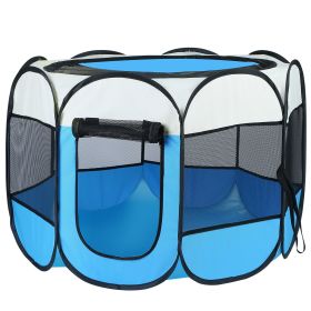 Portable Foldable Pet Tent Exercise Pen Kennel Removable Zipper Top and Bottom Water Resistant Indoor Outdoor Use For Dogs Cats Other Pets (Option:: L_Blue)