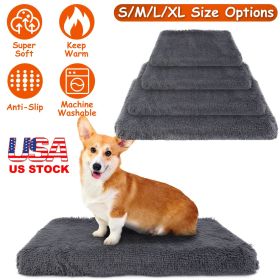 Dog Bed Soft Plush Cushion Cozy Warm Pet Crate Mat Dog Carpet Mattress with Long Plush for S/M Dogs (Option:: L)