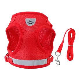 Pet Mesh Harness Dog Leash Set Reflective Chest Strap Adjustable Puppy Vest For Puppies Breeds Dogs Walking Outdoor (Option:: Red_M)