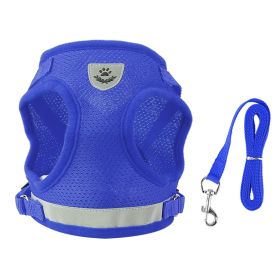 Pet Mesh Harness Dog Leash Set Reflective Chest Strap Adjustable Puppy Vest For Puppies Breeds Dogs Walking Outdoor (Option:: Blue_XL)