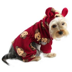 Adorable Silly Monkey Fleece Dog Pajamas/Bodysuit with Hood (yellow: Burgundy, Extra Large:: M)