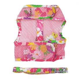 Cool Mesh Dog Harness with Leash (yellow: Pink Hawaiian Floral, Extra Large:: small)