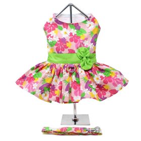 Pink Hawaiian Floral Dog Harness Dress with Matching Leash (Extra Large:: small)