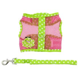 Cool Mesh Dog Harness Under the Sea Collection (yellow: Frog Green Dot and Pink, Extra Large:: medium)