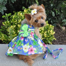 Blue Lagoon Hawaiian Hibiscus Dog Dress with Matching Leash (Extra Large:: large)
