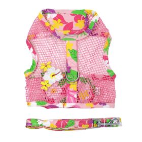 Cool Mesh Dog Harness with Leash (yellow: Pink Hawaiian Floral, Extra Large:: large)